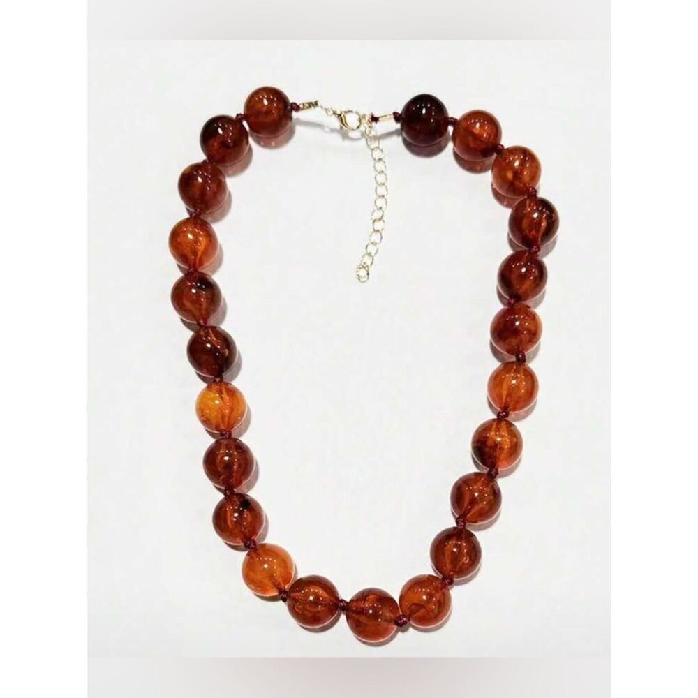Amber Brown Beaded Necklace S1403